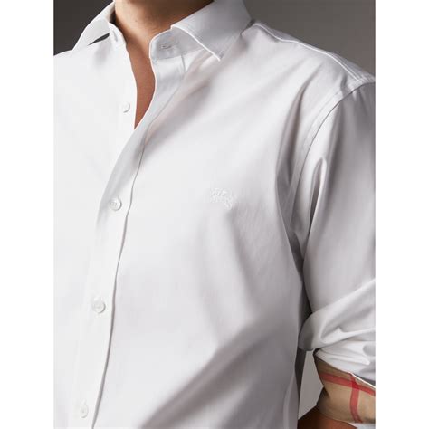 stretch cotton poplin shirt burberry|Stretch Cotton Shirt in White .